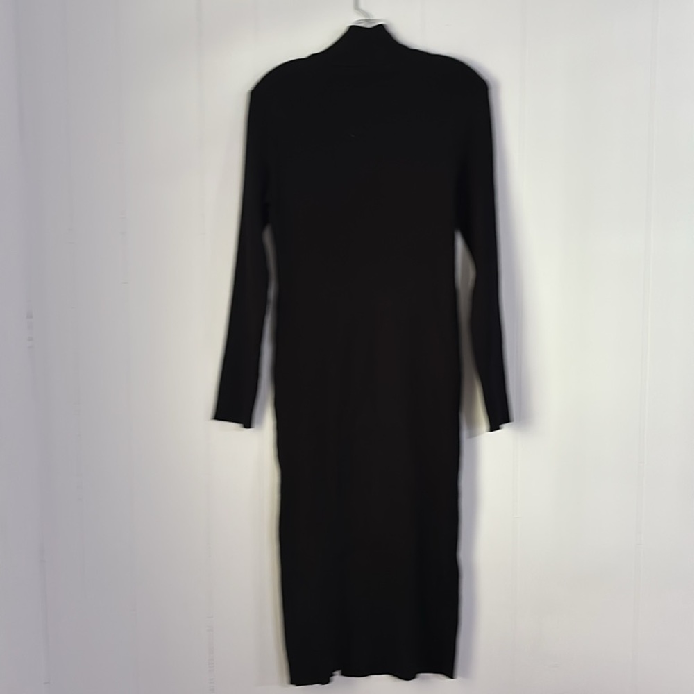 DKNY Black Knit Mock Neck Button Detail Long Sleeve Sweater Dress Size M - Picture 4 of 11